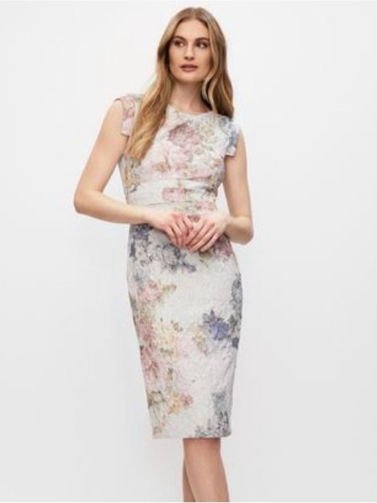 Adrianna Papell Dresses & Skirts - Adrianna Papell Pastel Floral Lace Sheath Dress Size 12